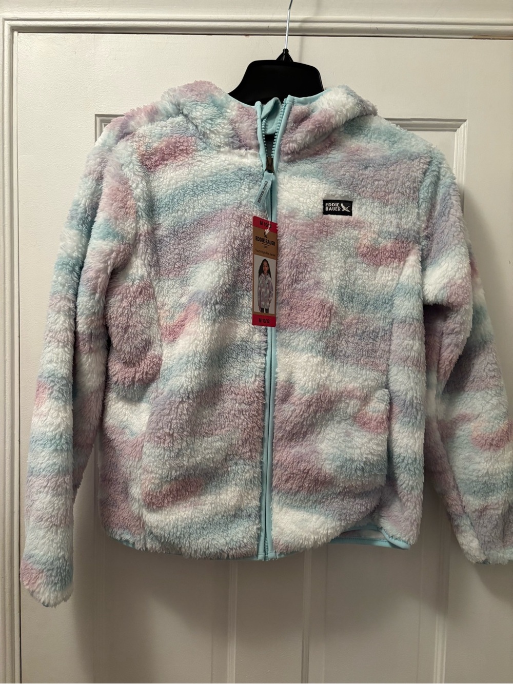 Eddie Bauer Pastel Blue Lavender White Plush Zip Jacket with Hood
Girls 10/12